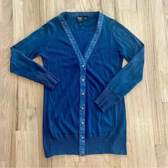 2 Cardigans from The Worth Collection, Blue Cotton, Black Wool, Size Small - Picture 2 of 7